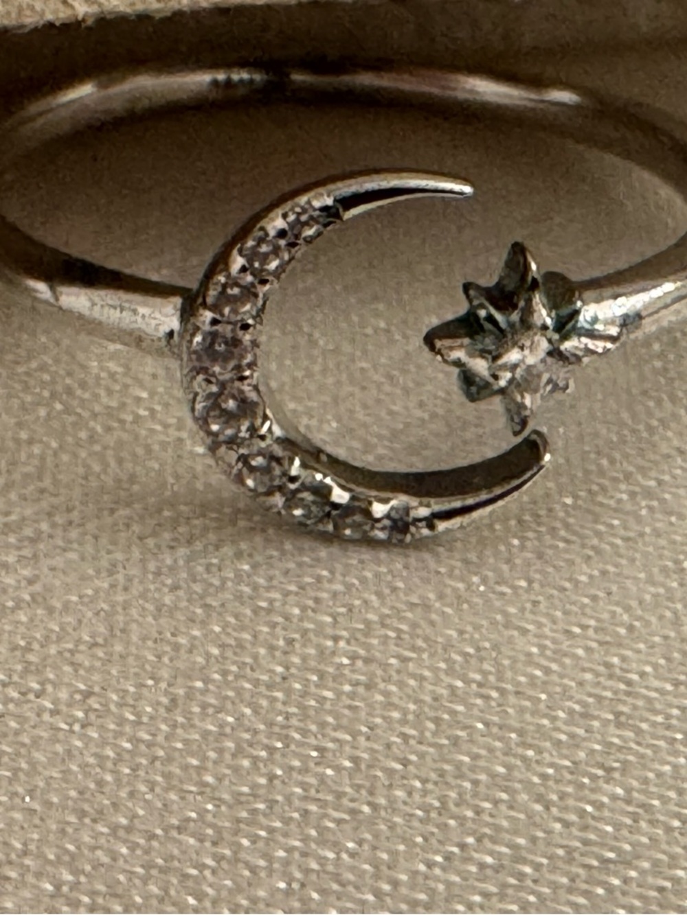 ASTRID & MIYU Sterling Silver Crescent Moon & Star Ring -